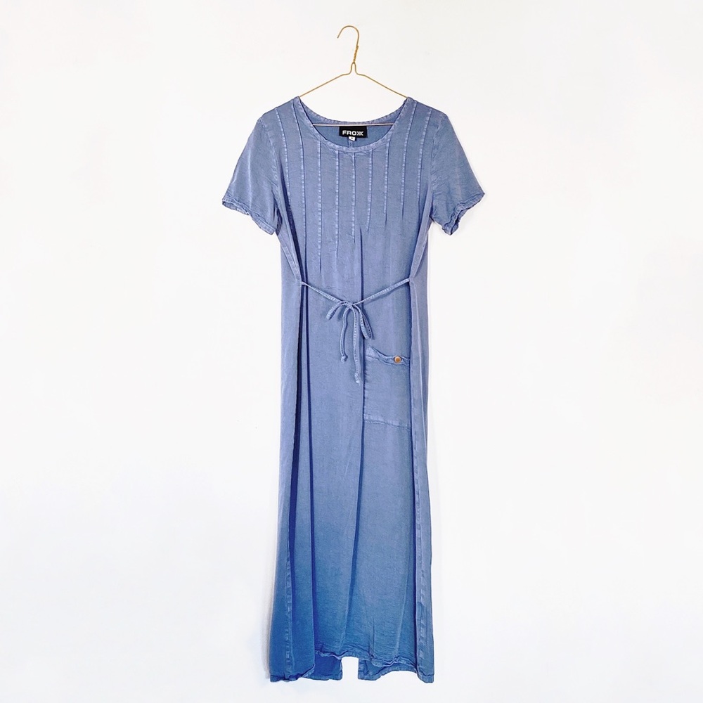 90s VTG blue jumper dress - long minimalist maxi